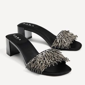 Zara Metallic Tassled Mule Slides